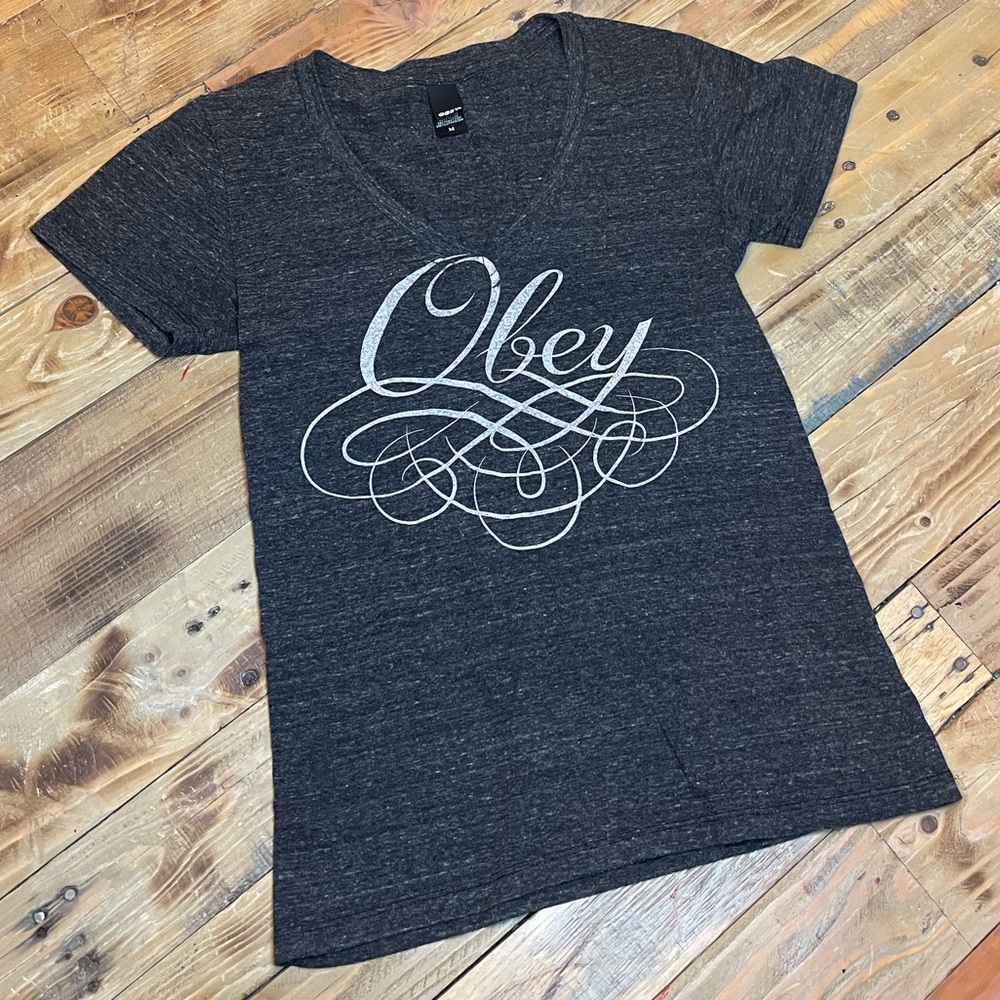 OBEY Dark Grey V-Neck Tee | Size M